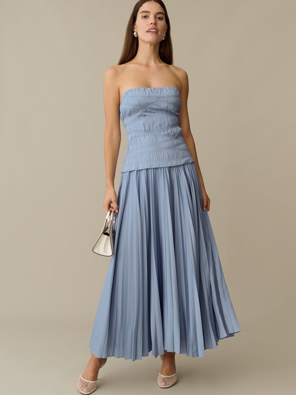 o.p.t

Ada Dress Strapless Pleated Maxi Dress in Powder Blue